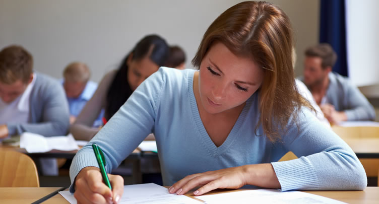 female student doing an exam